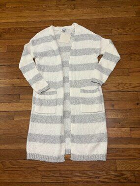 Willow & Wind Womens Open Front Duster Cardigan Sweater Sz M Gray White NWT